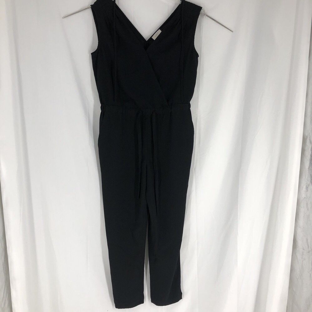 Loft Women's Jumpsuit V Neck Solid Sleeveless Polyester Black Size M